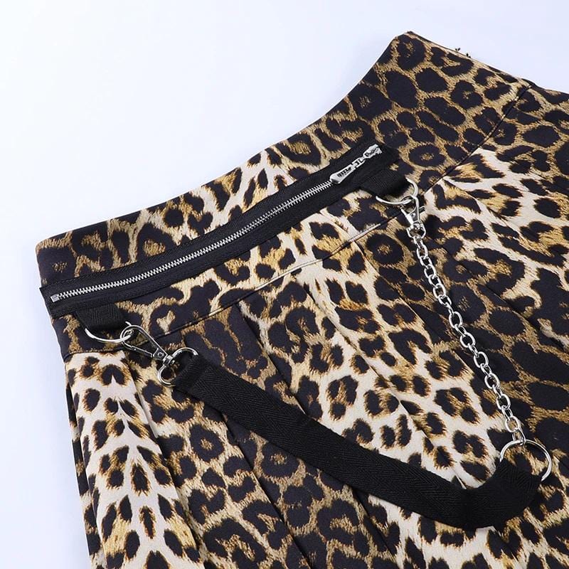 Leopardess High Waist Pleated Skirt