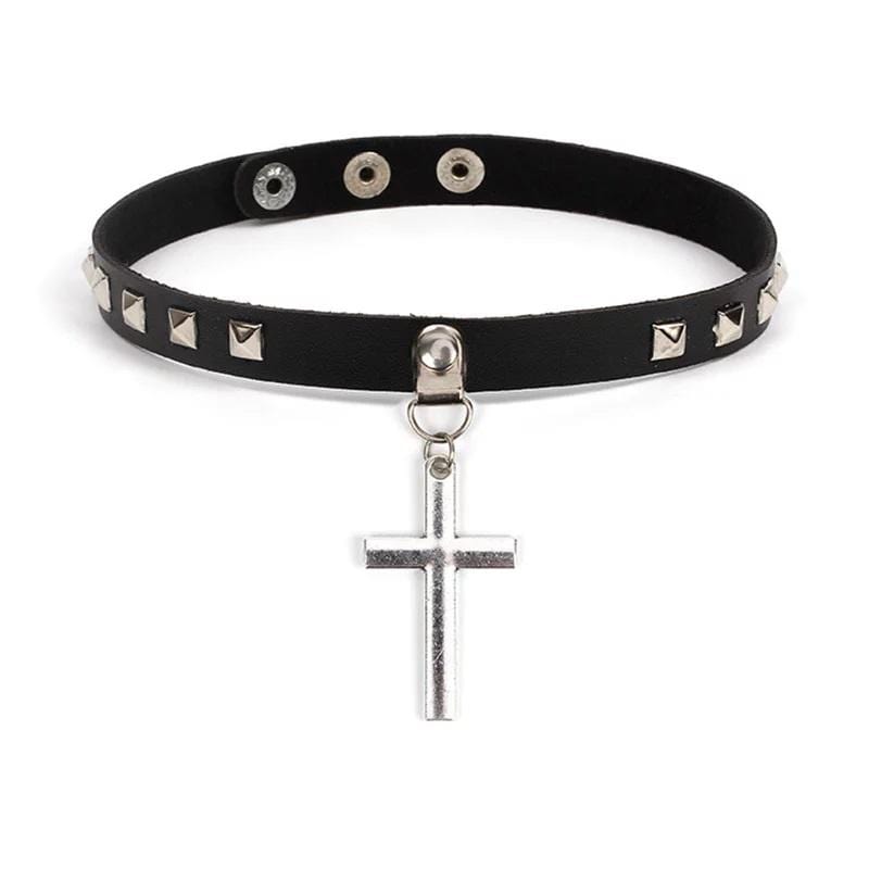 Cross Leather Choker