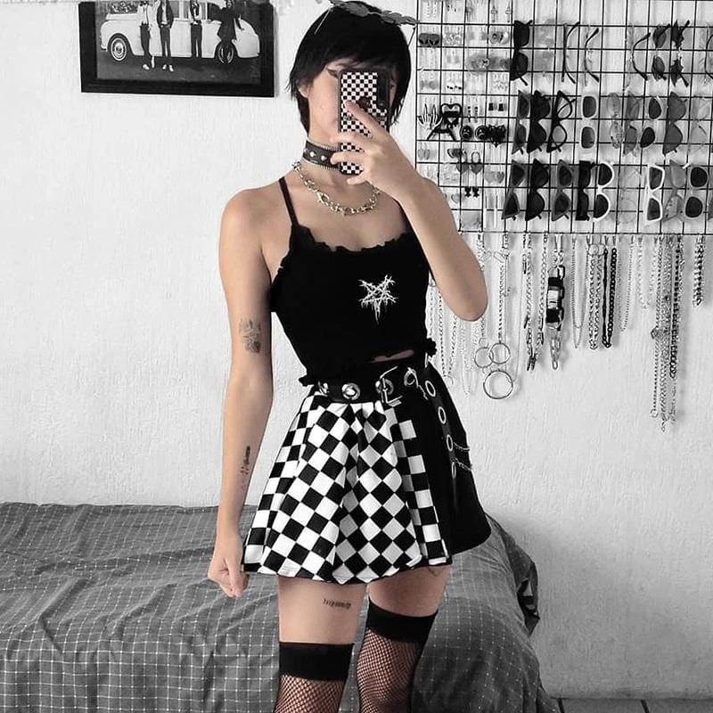 B&W Gothic Checkered Skirt
