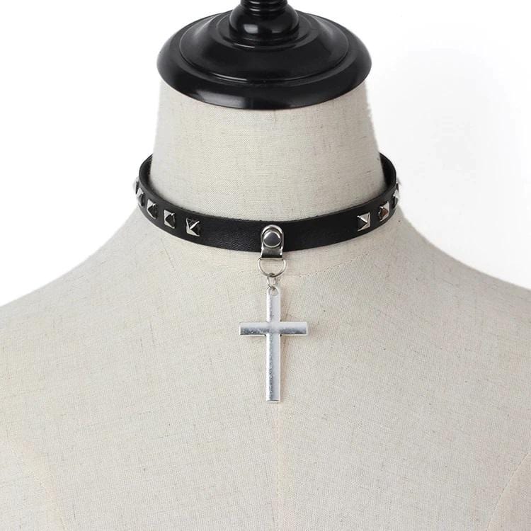 Cross Leather Choker