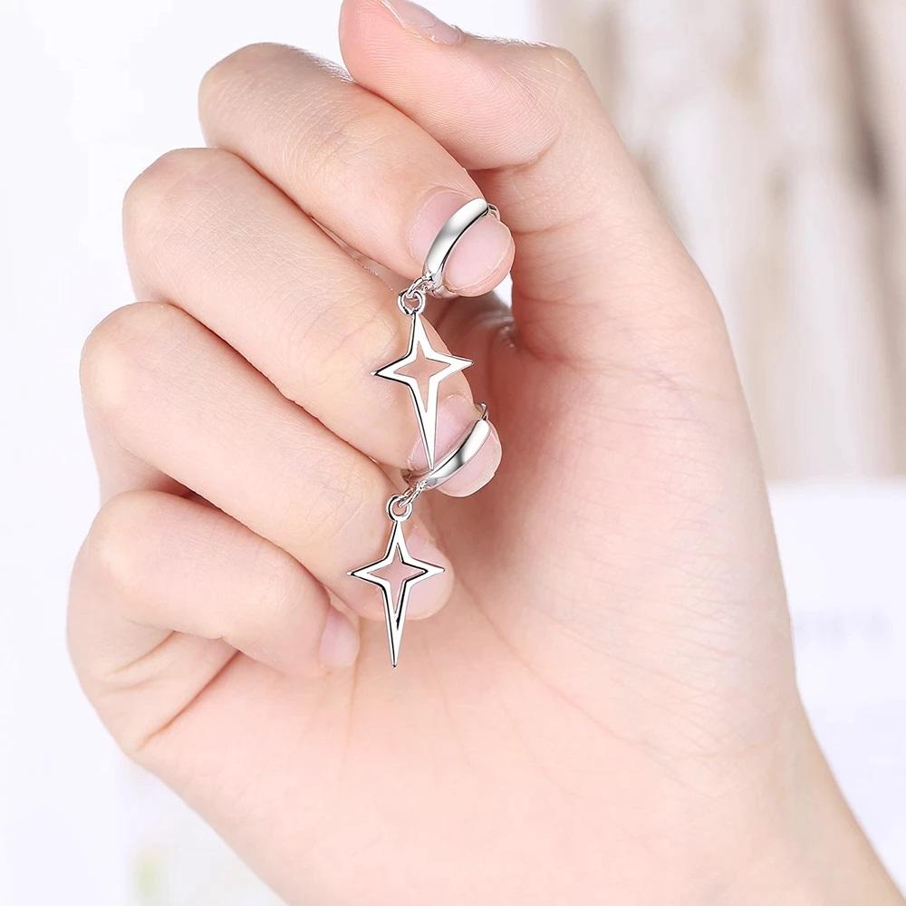 Silver Star Drop Earrings