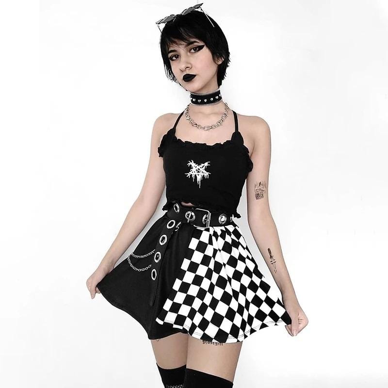 B&W Gothic Checkered Skirt
