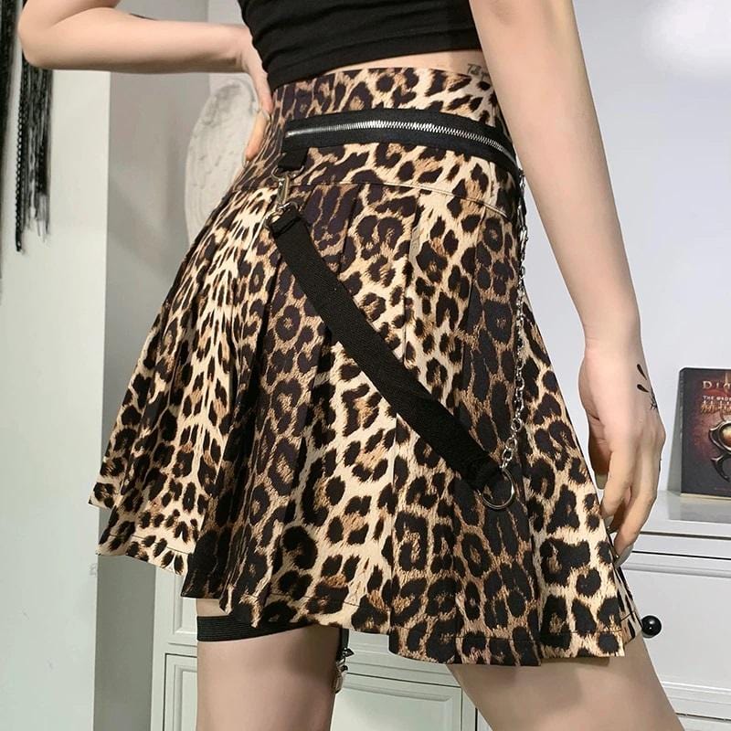 Leopardess High Waist Pleated Skirt