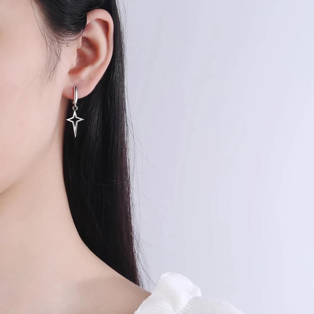 Silver Star Drop Earrings