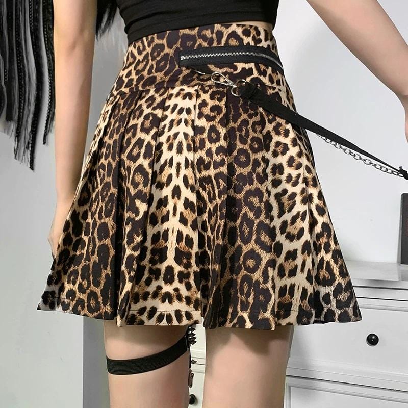 Leopardess High Waist Pleated Skirt