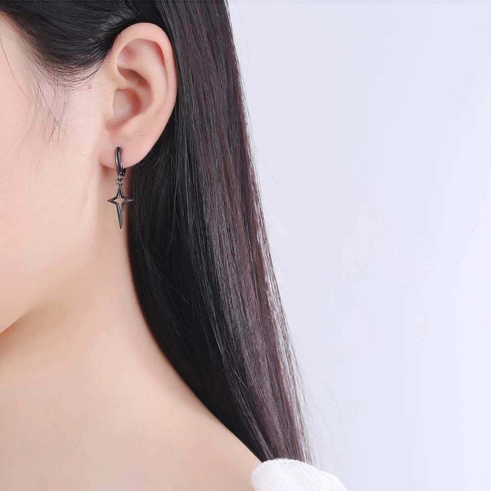 Silver Star Drop Earrings