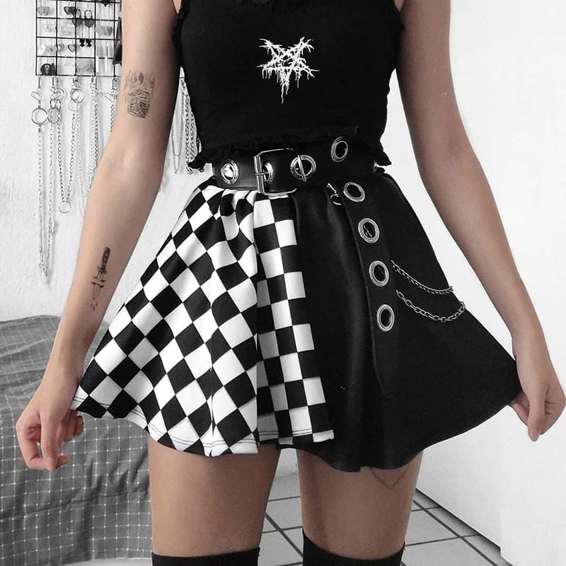 B&W Gothic Checkered Skirt
