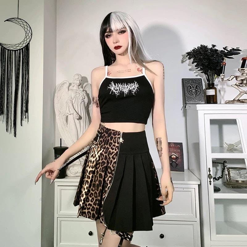 Leopardess High Waist Pleated Skirt
