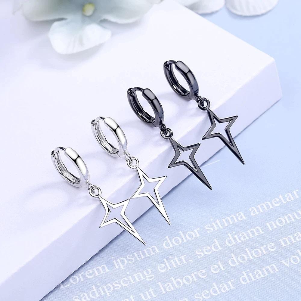 Silver Star Drop Earrings
