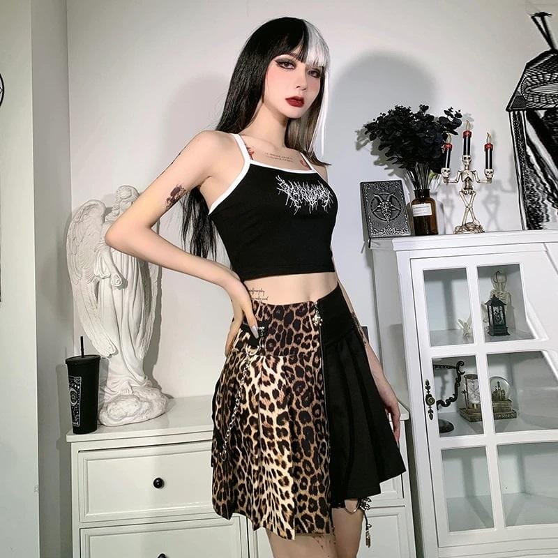 Leopardess High Waist Pleated Skirt