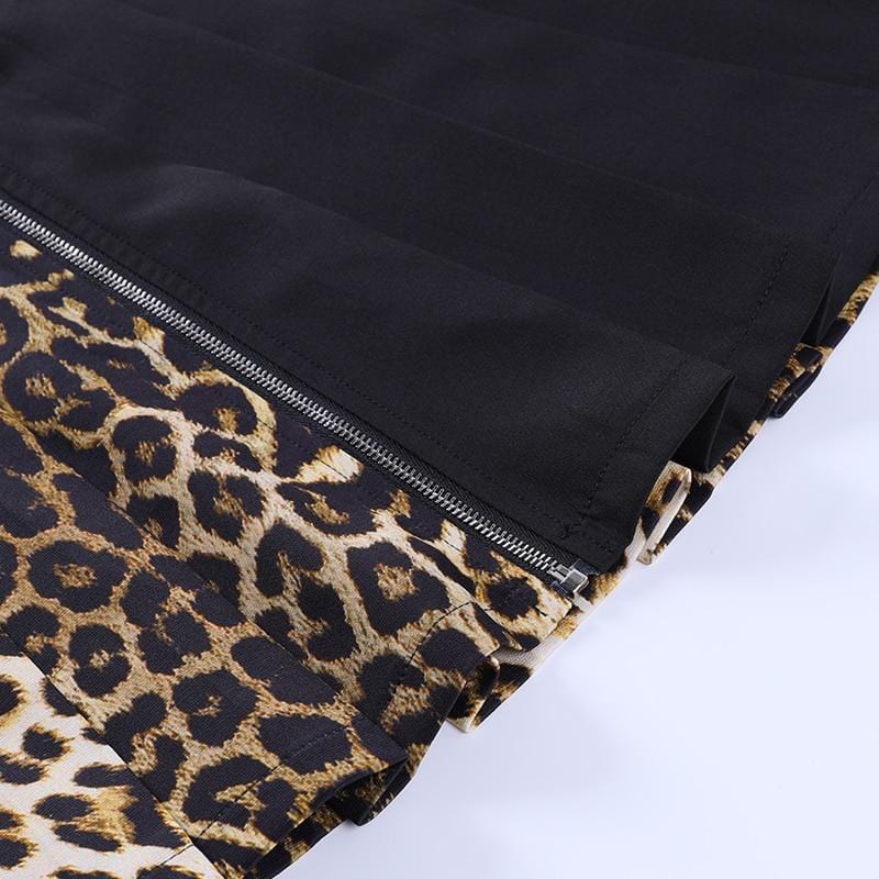 Leopardess High Waist Pleated Skirt