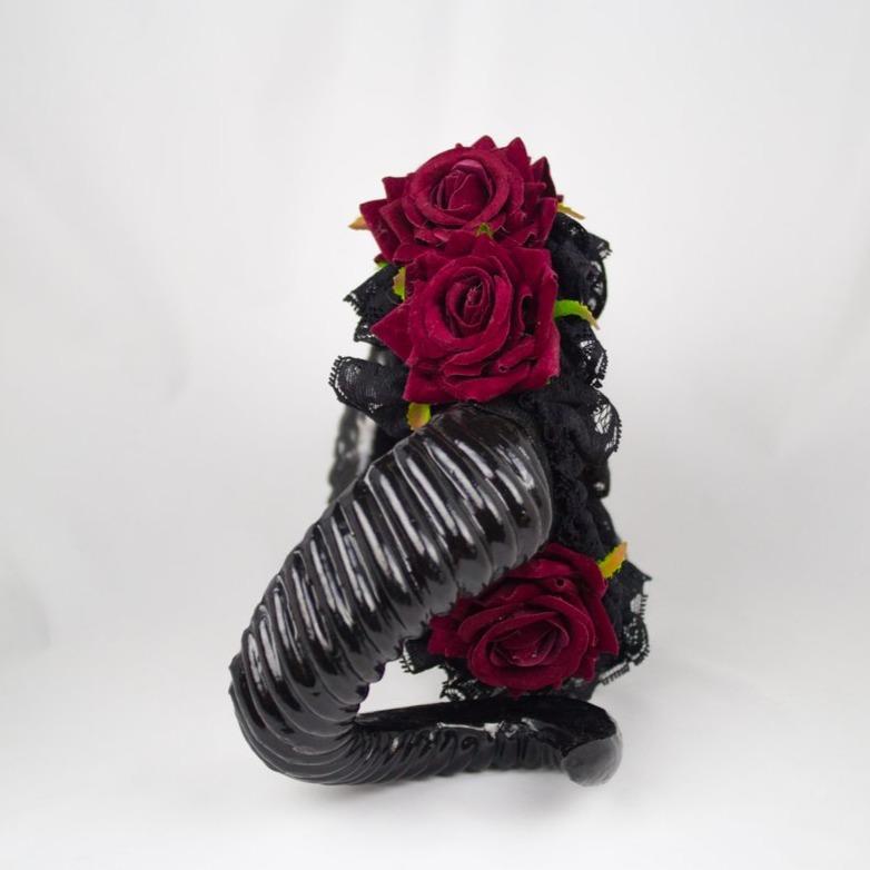 GOTHIC HORNS HEADDRESS WITH OPTIONAL BLACK VEIL (ROSE RED)