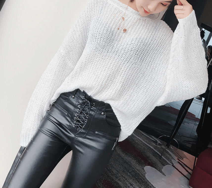 Gothic Leather Lace Pants High Waist
