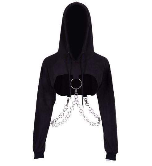 Gothic O-ring and Chain Crop Hoodie