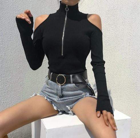 Gothic Long Sleeve Turtleneck Bodysuit