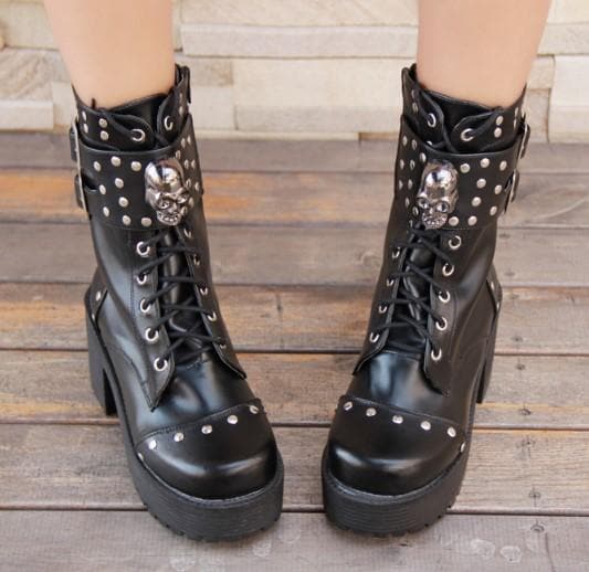 Cramps Gothic Rivet Skull Boots
