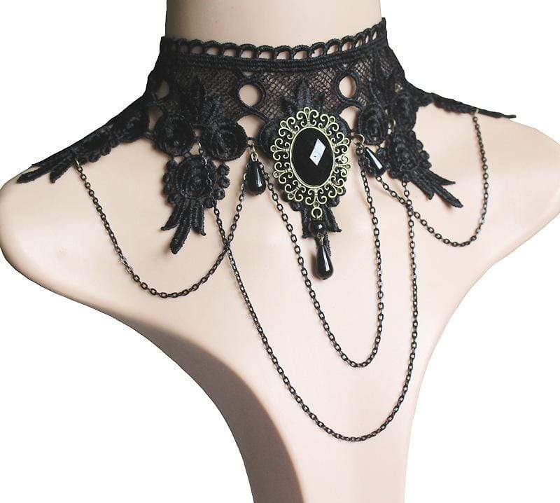 Goth Tassel Lace Necklace