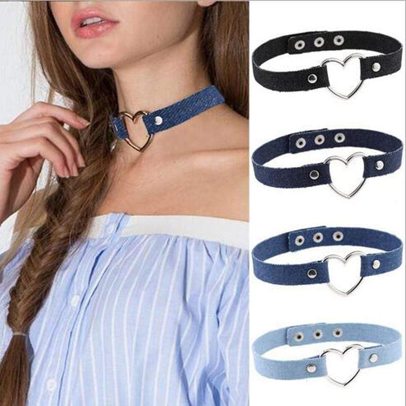 Denim Heart Choker
