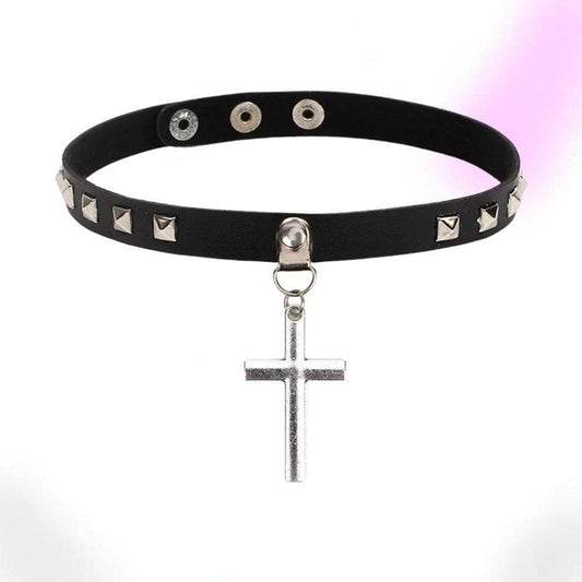Cross Leather Choker