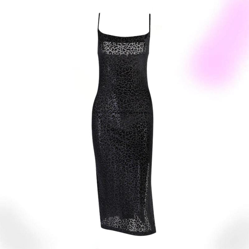 Black Leopard Midi Dress