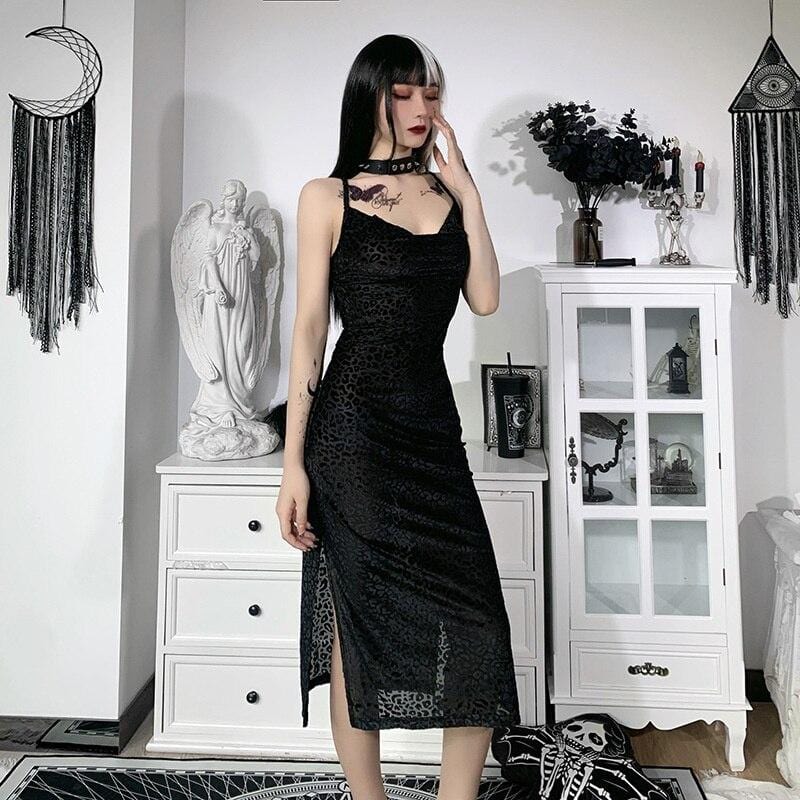 Black Leopard Midi Dress