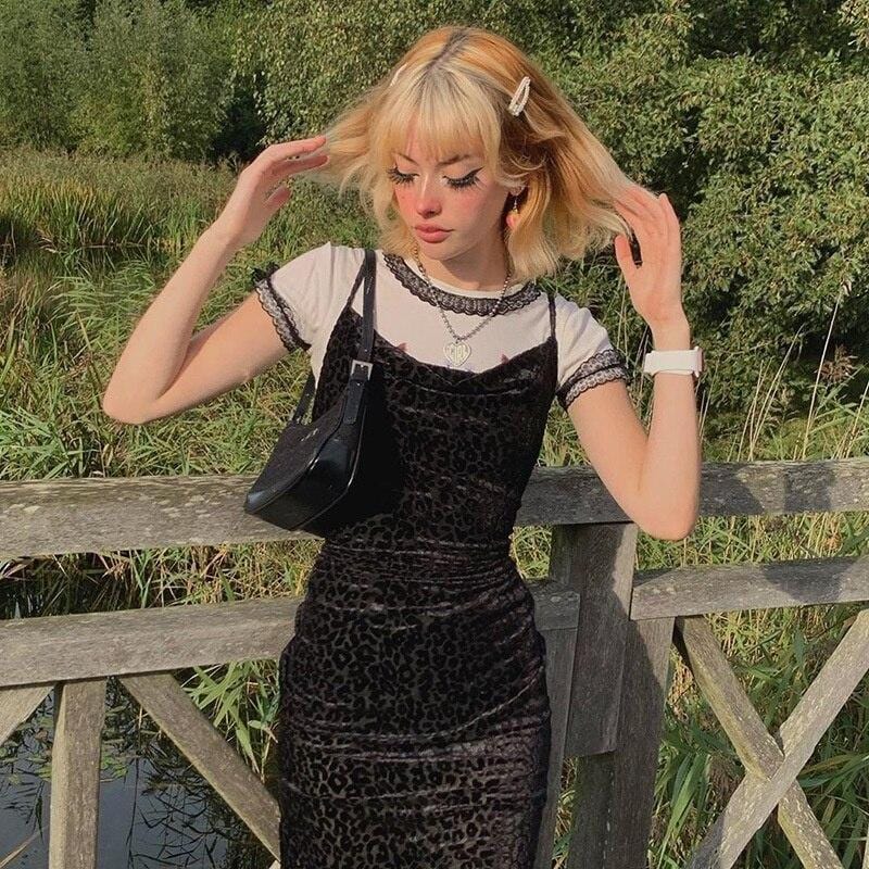 Black Leopard Midi Dress
