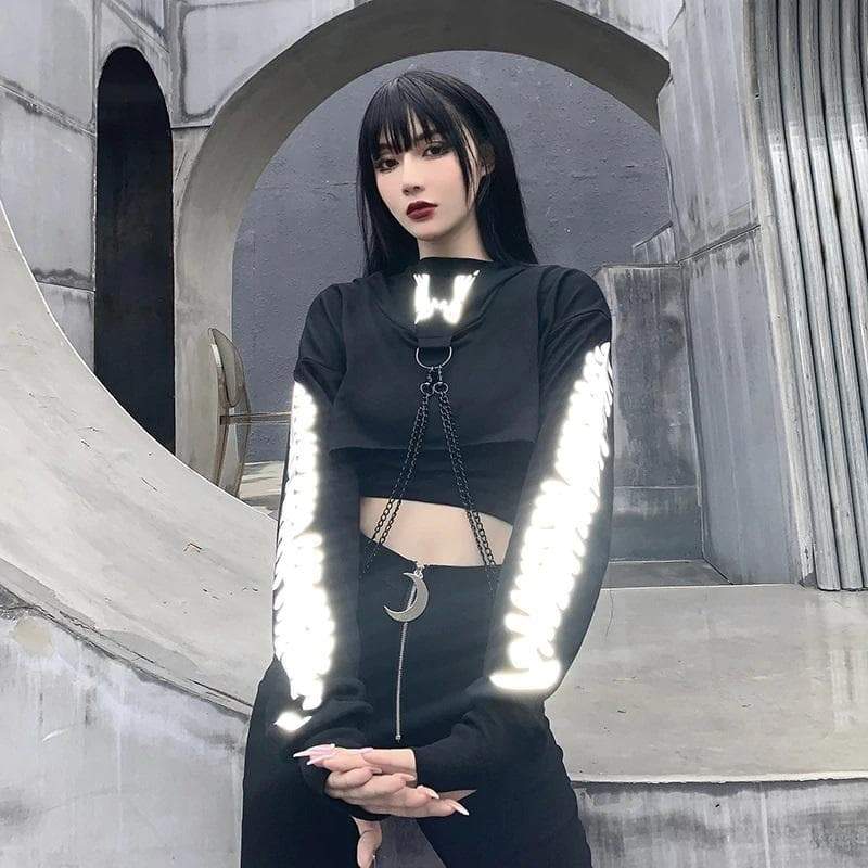 Reflective Cropped Chained Hoodie