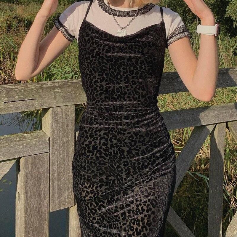 Black Leopard Midi Dress