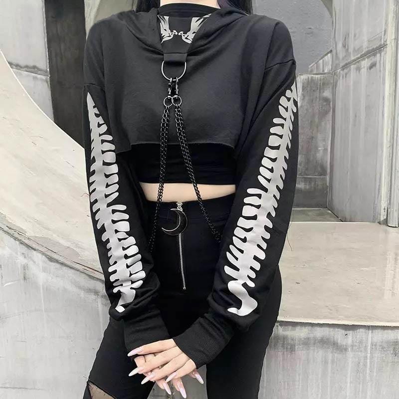 Reflective Cropped Chained Hoodie