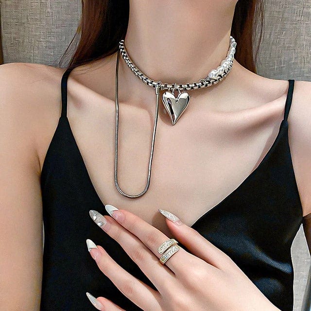 Layered Faux Pearl Heart Pendant Necklace