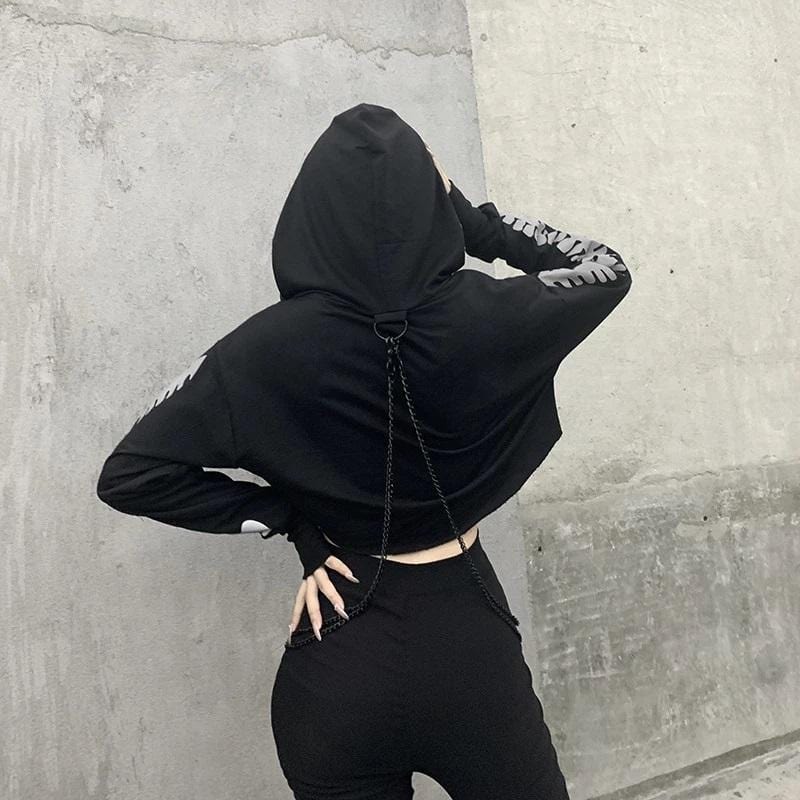 Reflective Cropped Chained Hoodie