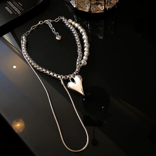 Layered Faux Pearl Heart Pendant Necklace