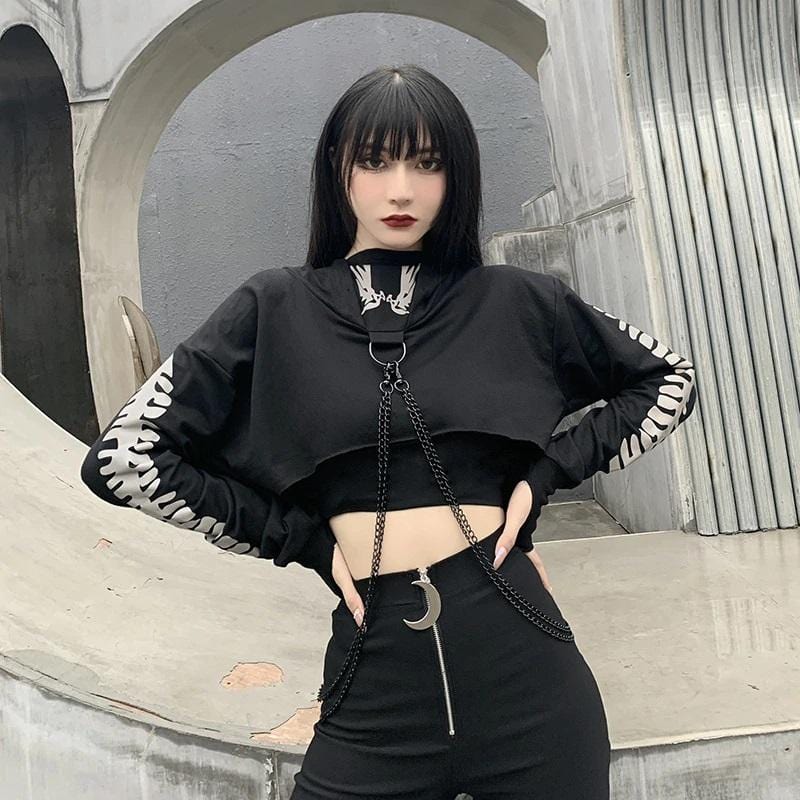 Reflective Cropped Chained Hoodie
