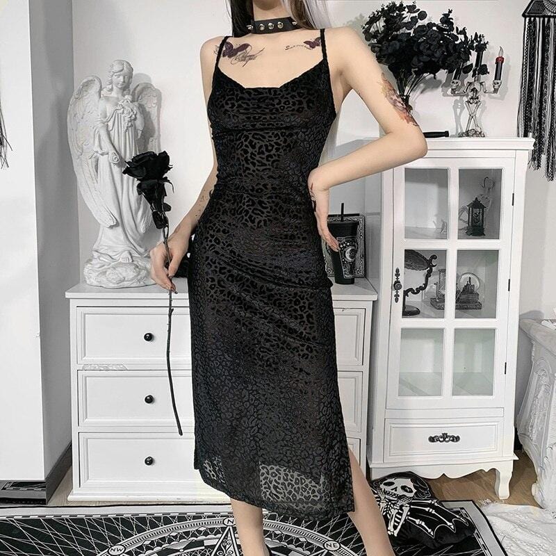 Black Leopard Midi Dress