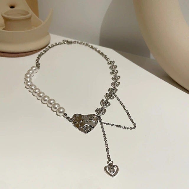 Layered Faux Pearl Heart Pendant Necklace