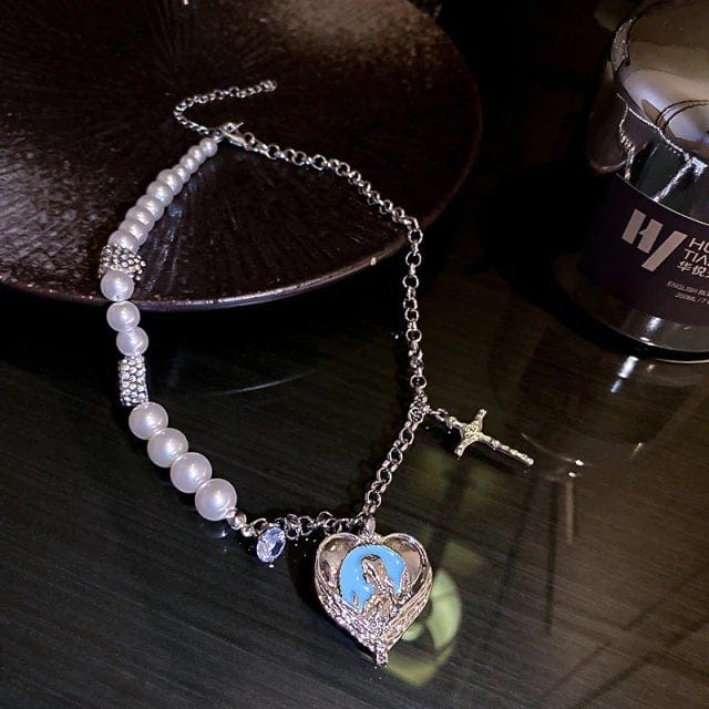 Layered Faux Pearl Heart Pendant Necklace