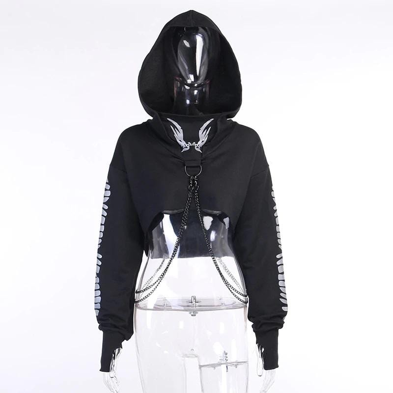 Reflective Cropped Chained Hoodie