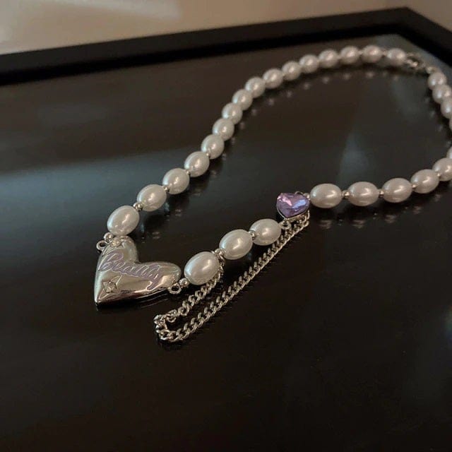 Layered Faux Pearl Heart Pendant Necklace