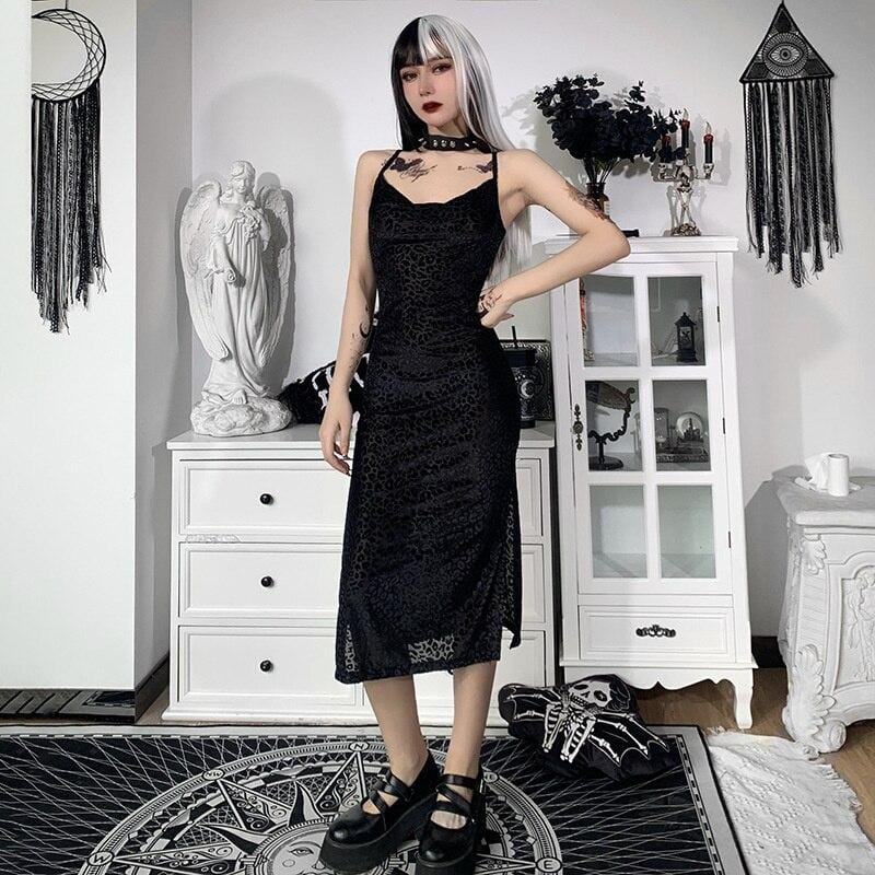 Black Leopard Midi Dress