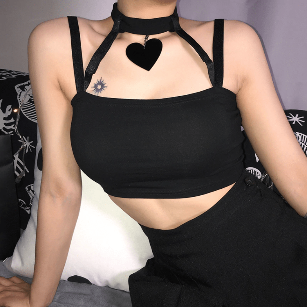 Black Heart Choker Top