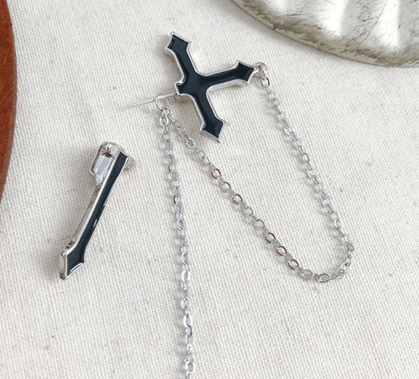 Black Cross Drop Earrings