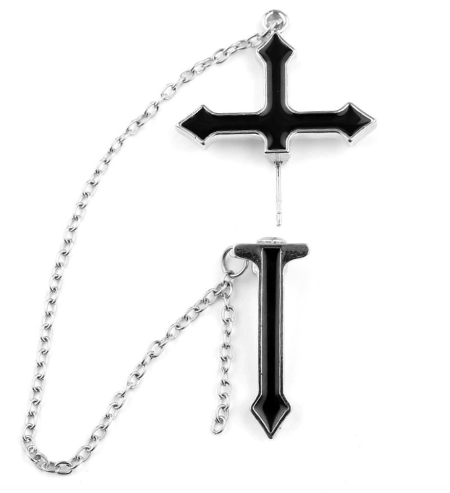 Black Cross Drop Earrings
