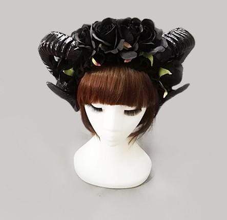 Gothic Horns headdress with optional black veil (black)