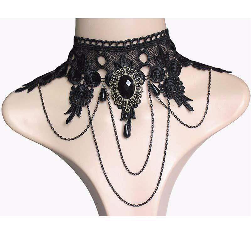 Goth Tassel Lace Necklace