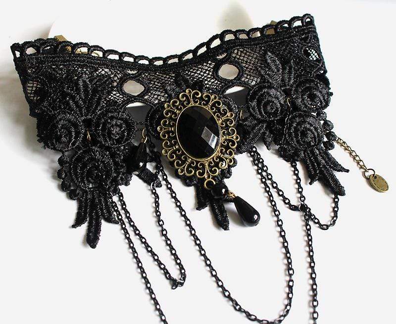 Goth Tassel Lace Necklace